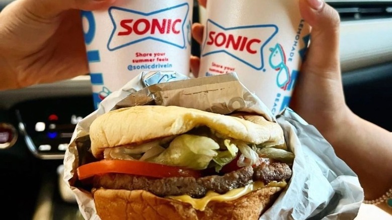 Sonic drinks and a burger