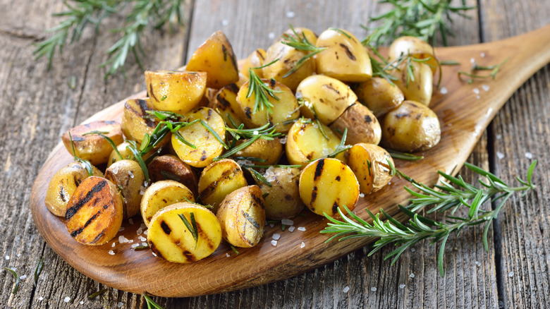 roast petite potatoes on platter