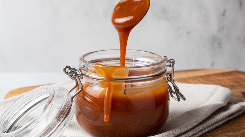 caramel dripping off a spoon