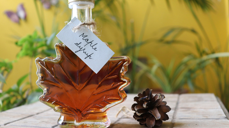 Leaf shaped bottle of maple syrup