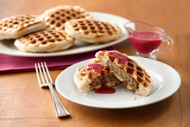 Sausage-Stuffed Biscuits with Cranberry Sauce