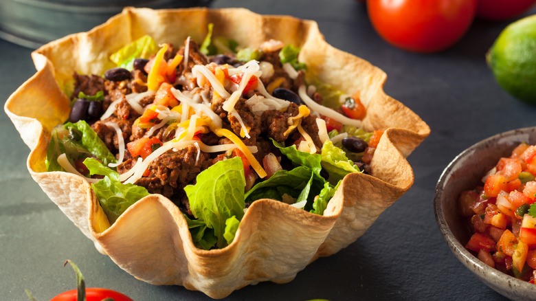 Taco salad in taco shell