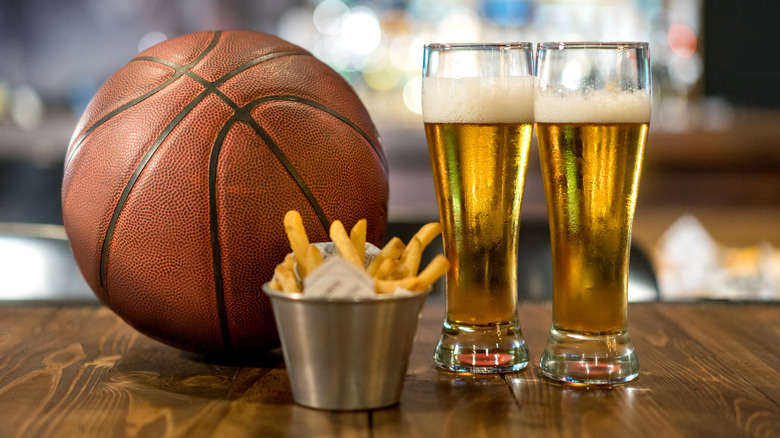 basketball with beer and fries