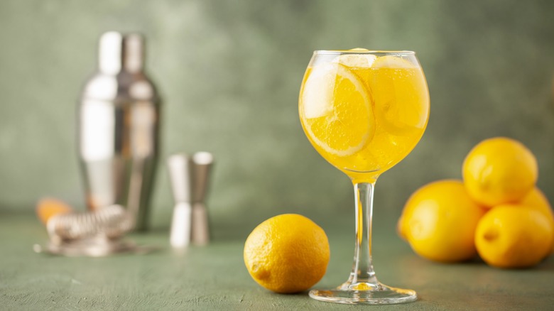 Limoncello spritz with cocktail shaker 