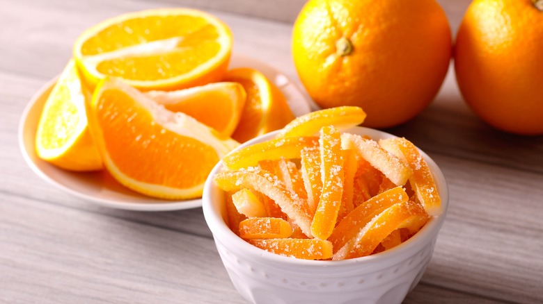 Bowl of candied orange peels