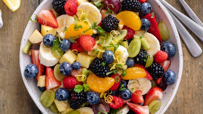 fruit salad, herbs, citrus zest