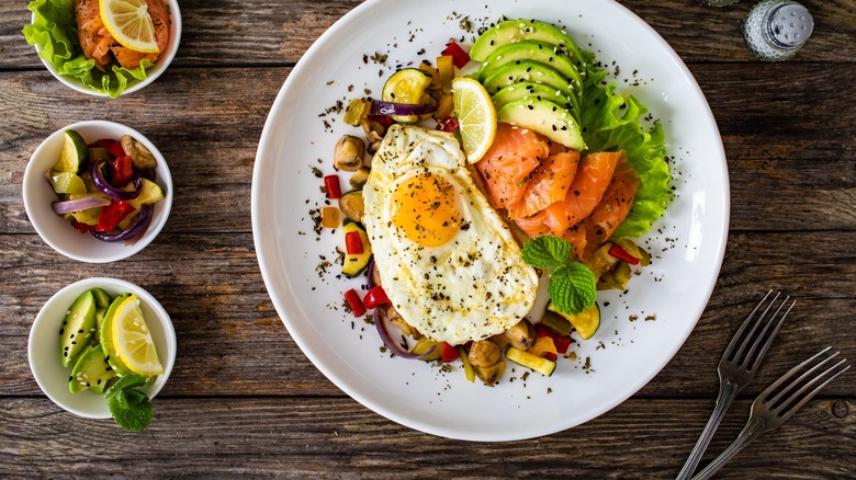 salmon egg and avocado plate