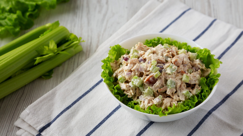 A bowl of chicken salad