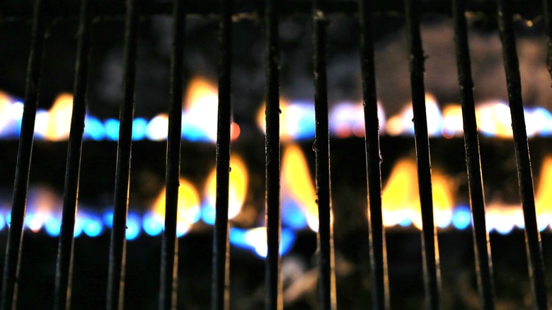 Gas flames from a grill