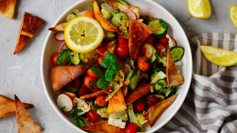 Fattoush salad in a bowl