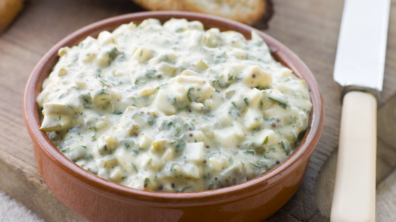 sauce gribiche served in ceramic bowl