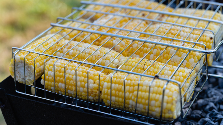 corn on the cob in a grill basket