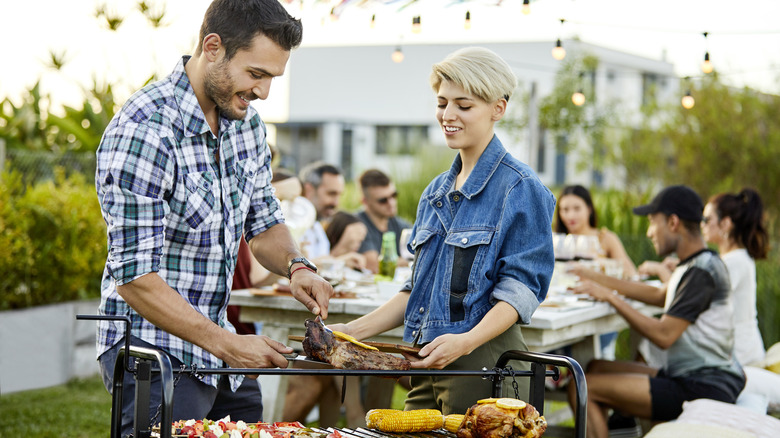 grilling at a backyard barbecue