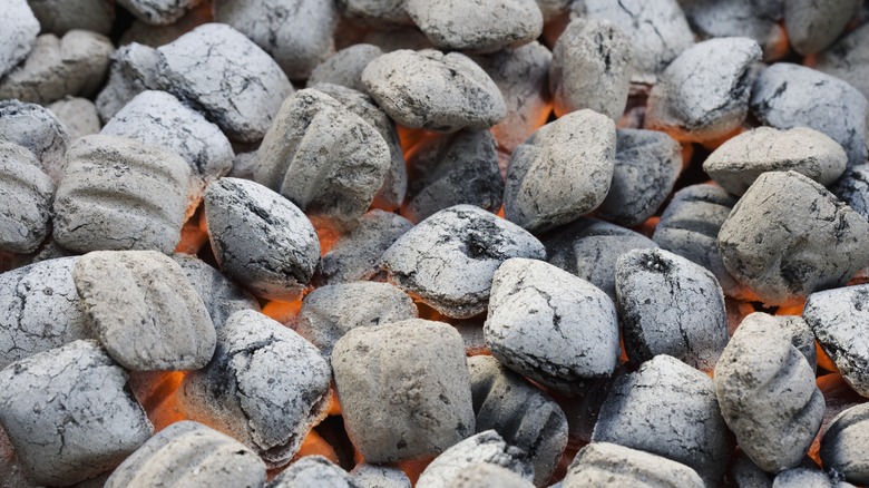 burning charcoal briquettes