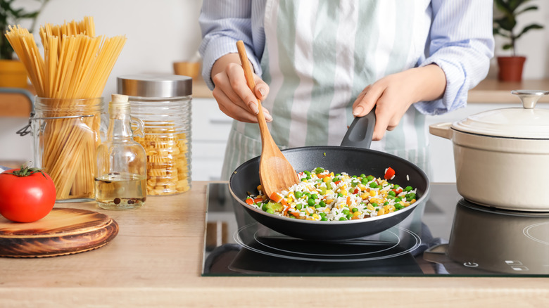 Reheating rice in a pan