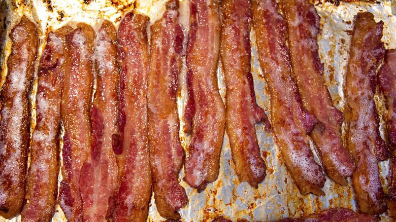 Row of freshly baked bacon