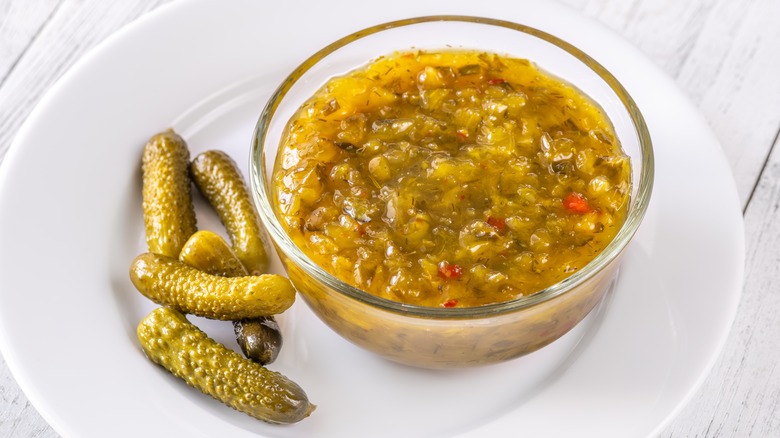 pickled relish in glass bowl