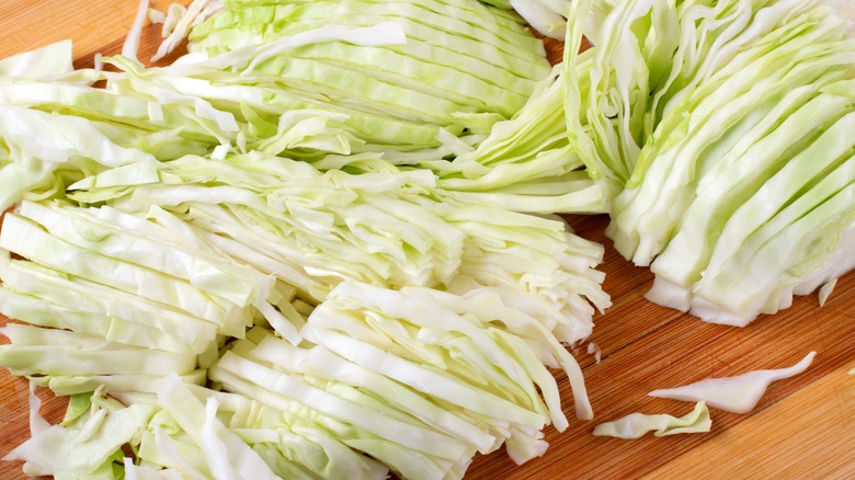 diced cabbage on cutting board
