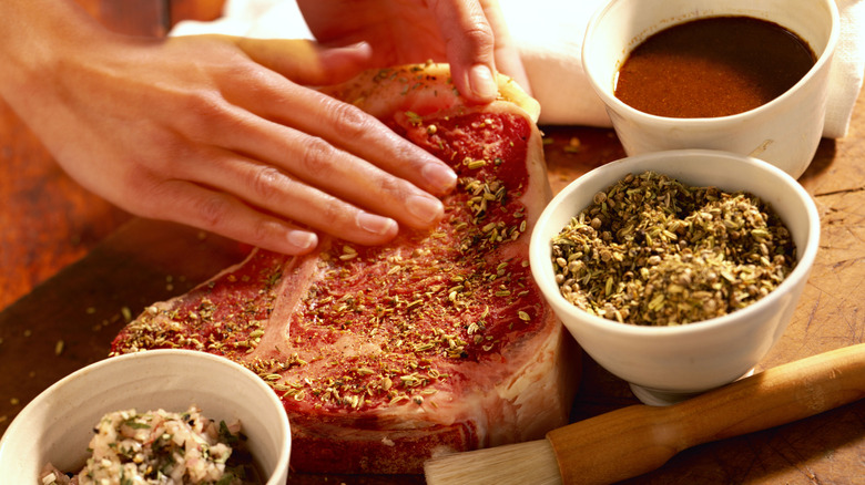 Seasoning a steak