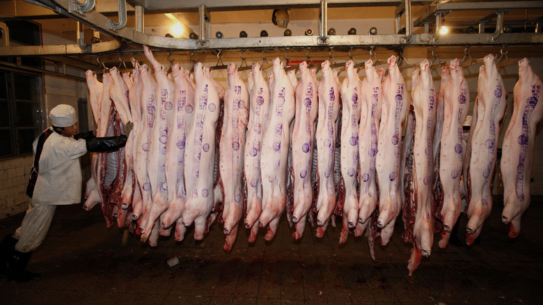 Worker in Chinese butchers