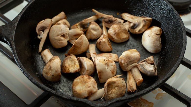 Mushrooms in cast iron skillet