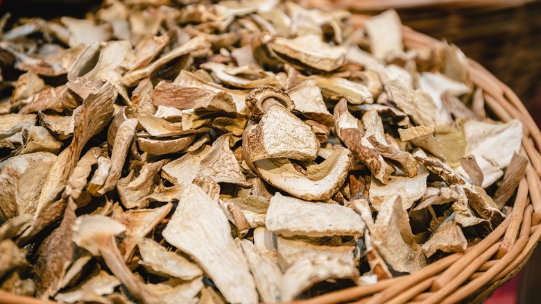 Basket of dehydrated mushrooms