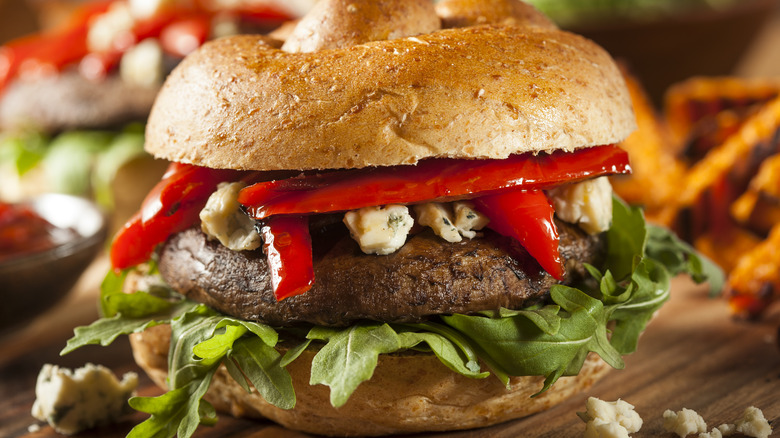 Portobello mushroom burger with peppers