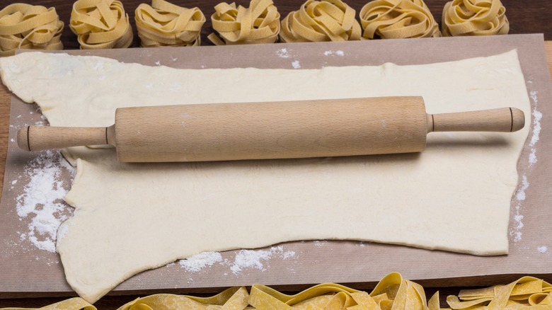 Rolled-out pasta dough resting