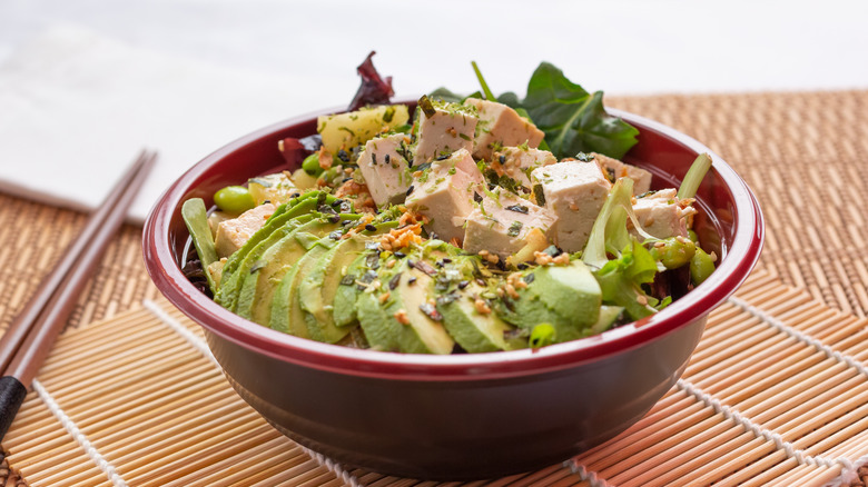 Salad with avocado and furikake