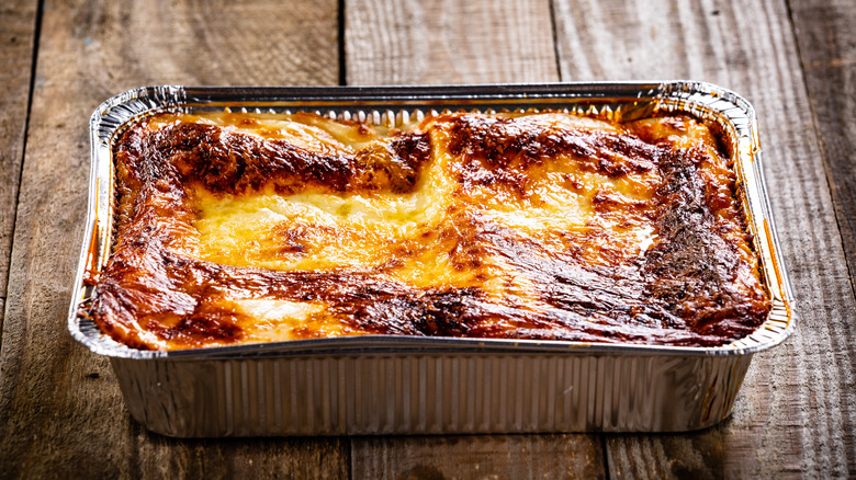 lasagna in aluminum foil pan