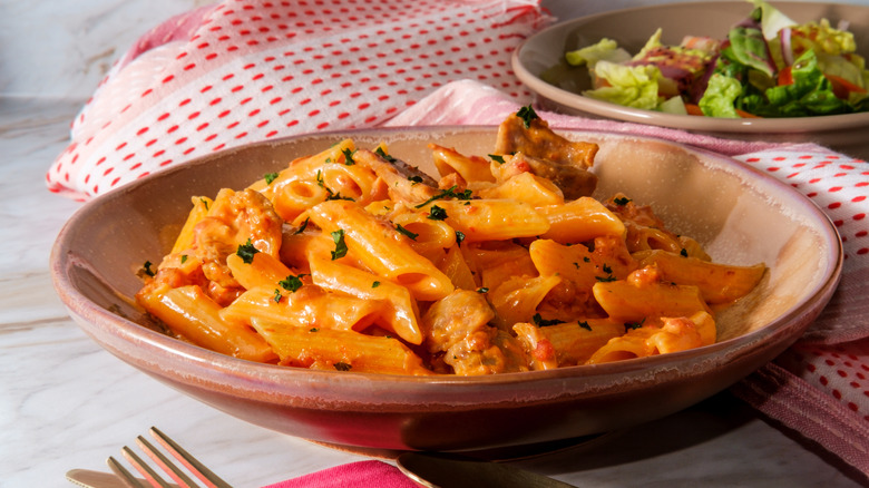 Pasta with vodka sauce in a bowl