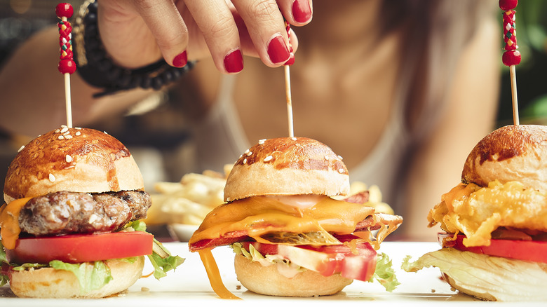 variety of sliders with toothpicks