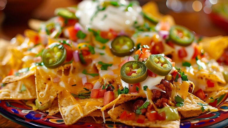 nachos with jalapeños and fixings