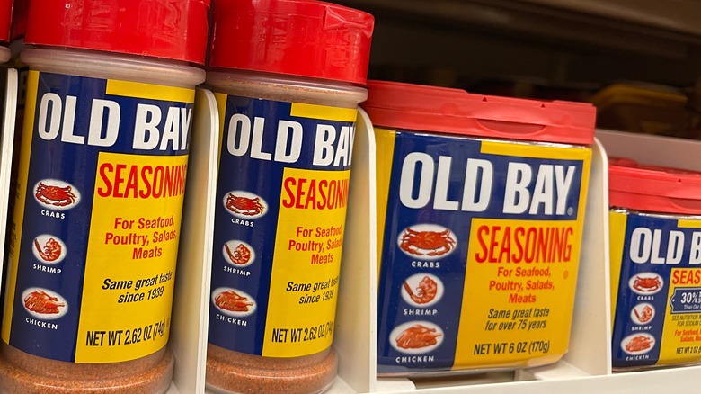 Old Bay seasoning bottles lined up