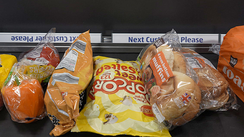 bagged food on conveyor belt