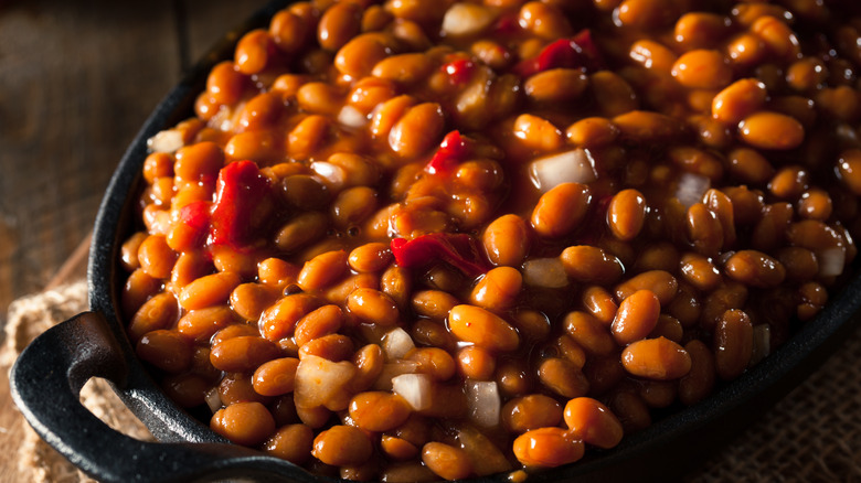 Baked beans in a skillet