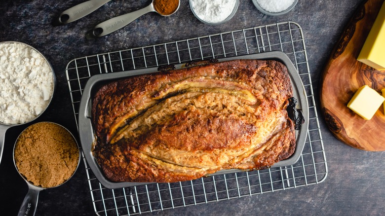 banana bread and ingredients