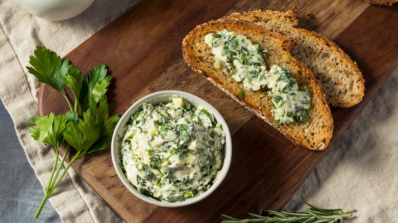 Compound butter spread on bread