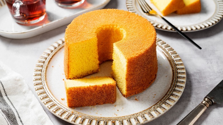 plate of sliced chiffon cake