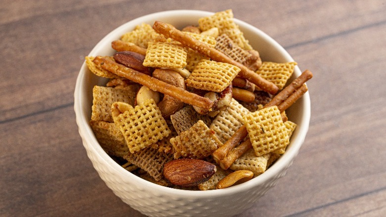 Bowl of Chex party mix