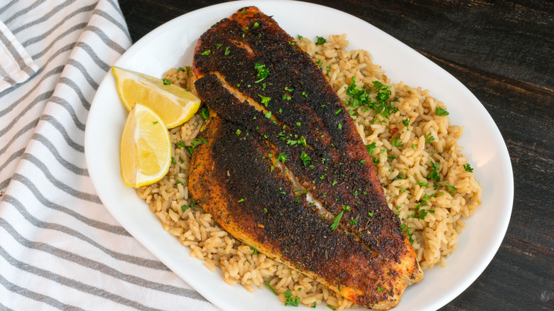 Blackened fish and rice