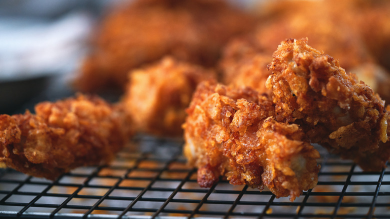 fried chicken on wire rack