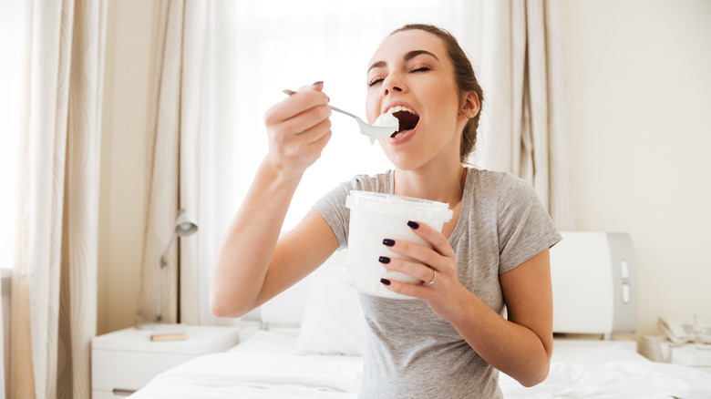 woman eating cottage cheese ice cream