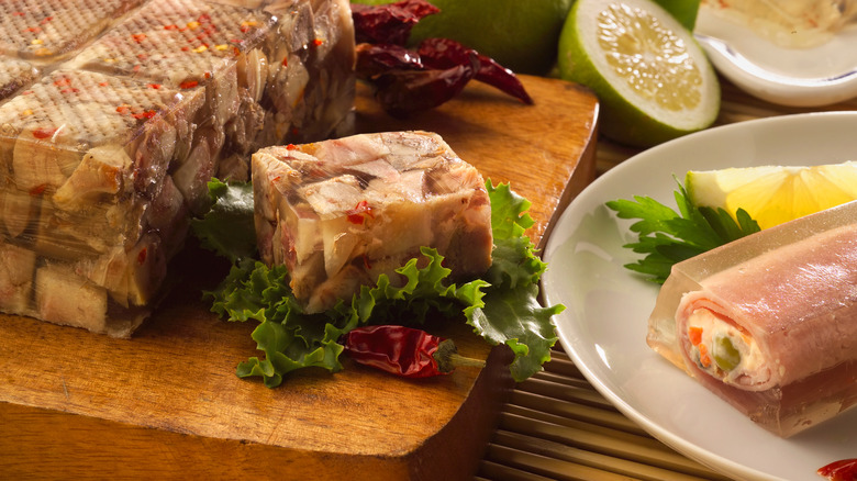 Savory aspic on a cutting board