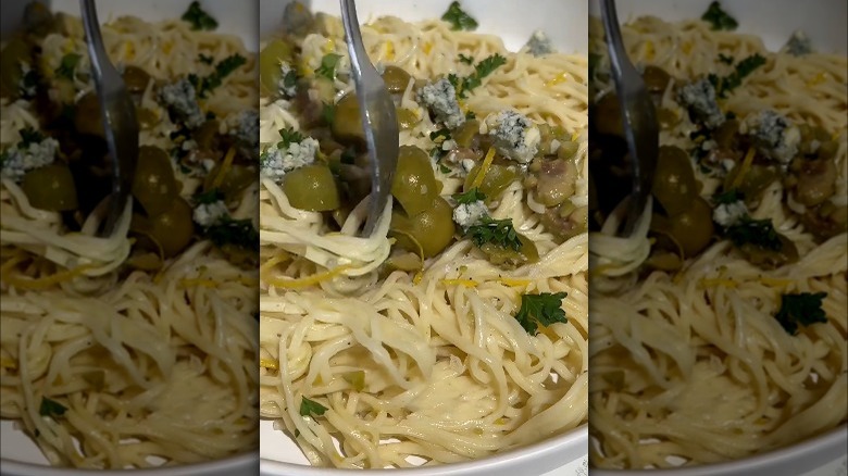 dirty martini pasta served on plate