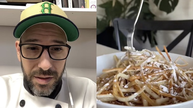 Chef reacting to pancake spaghetti