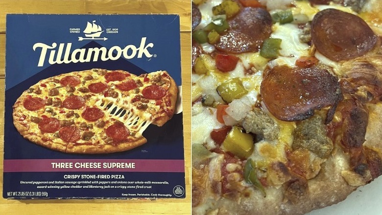 Tillamook Three Cheese Supreme pizza