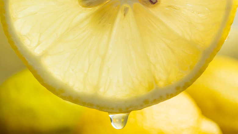 a closeup of a slice of lemon