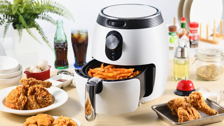 Air-fryer filled with fries