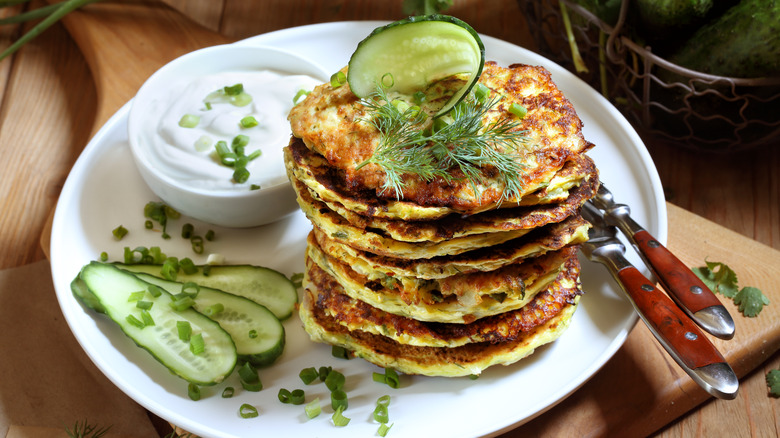 pancakes with herbs and dip